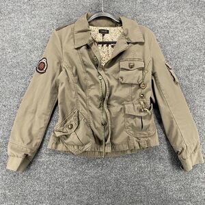 Escio Jacket Womens M Brown Full Zip Patch Cargo‎ Military Utility Casual Grunge
